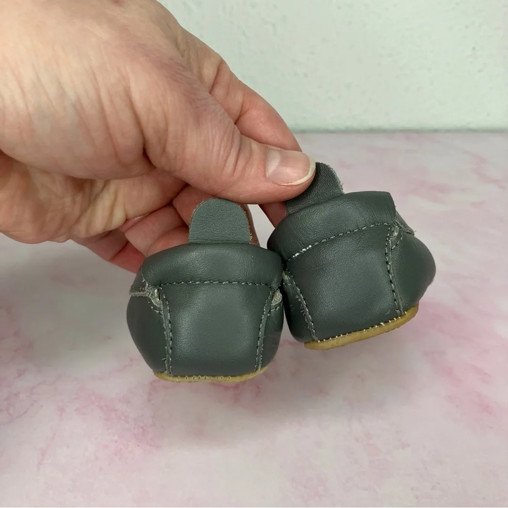 Old Soles Baby boat shoes taupe grey‎ leather loafers shoes 18 EU or 2 infant US